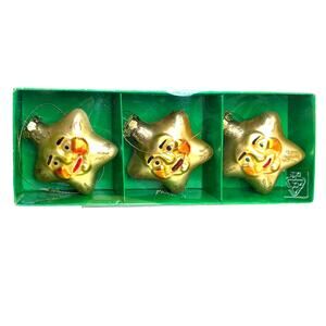 Vintage Ikea Blown Glass Double Sided Star Ornaments 3 In Package